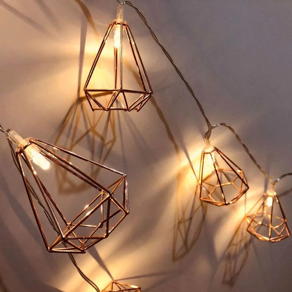 10 LED Rose Gold Diamond String Fairy Lights - Battery Operated