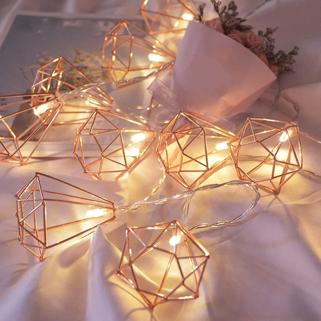 10 LED Rose Gold Diamond String Fairy Lights - Battery Operated