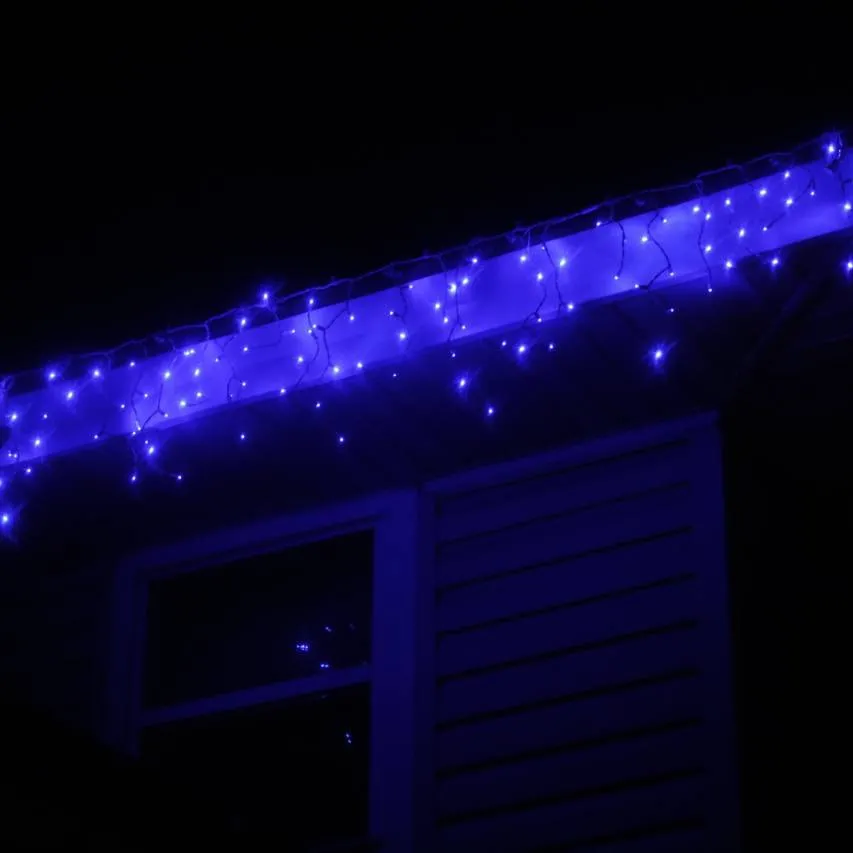 100-light Blue 5mm LED Icicle Lights, White Wire