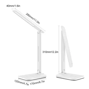 10W LED Desk Lamp with phone Wireless Charger, USB Charging Port, Dimmable Eye-Caring Office Lamp for Work,  Folding Design