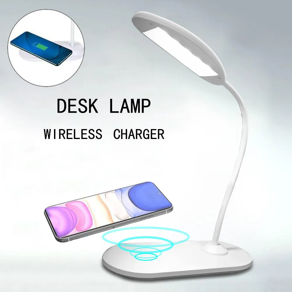 10W LED Desk Lamp with phone Wireless Charger, USB Charging Port, Dimmable Eye-Caring Office Lamp for Work,  Folding Design