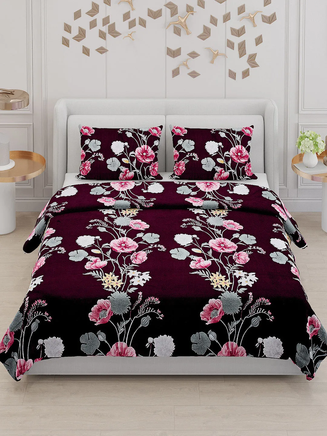 110 GSM Polyester Double Bed Bedsheet with 2 Pillow Covers