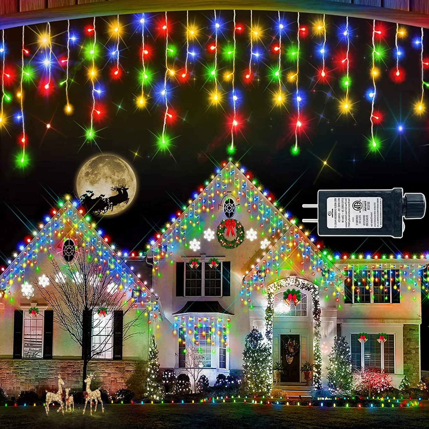 132FT 1222 LED Christmas Lights Outdoor | 8 Lighting Modes with Timer Memory Curtain Fairy String Light with 141 Drops | Waterproof Light