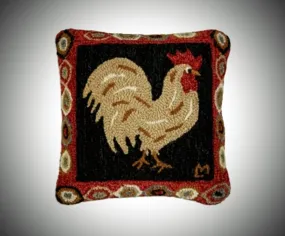 #165BRST "BROWN ROOSTER" Wool Hooked 18x28 Pillow