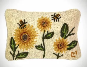 #168SFB Hooked Sunflower Bees 12x18 Pillow