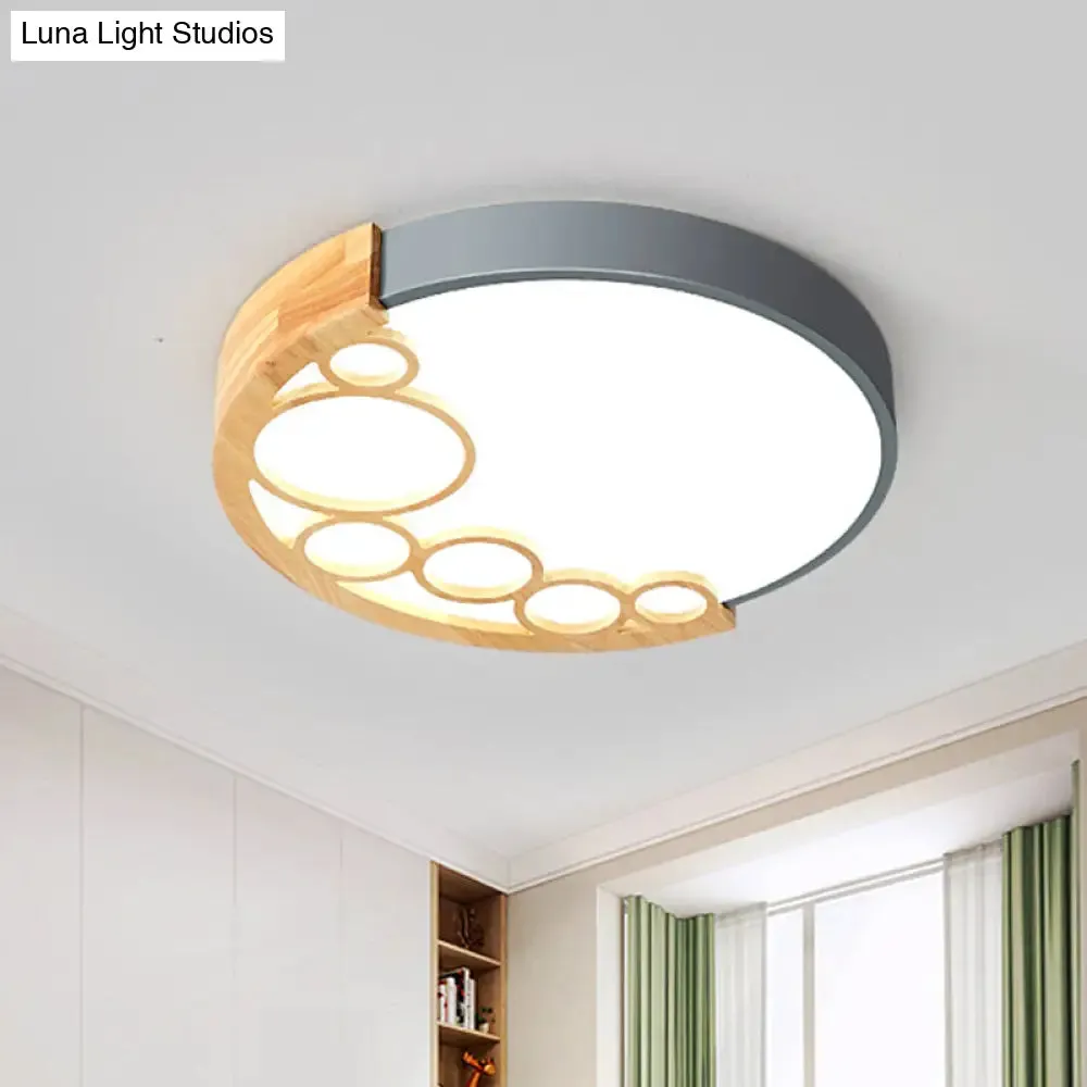 18.5"/23" W Round Metal Flush Mount Ceiling Lamp, Modernist LED Grey, Warm/White Light, Remote Control Dimming