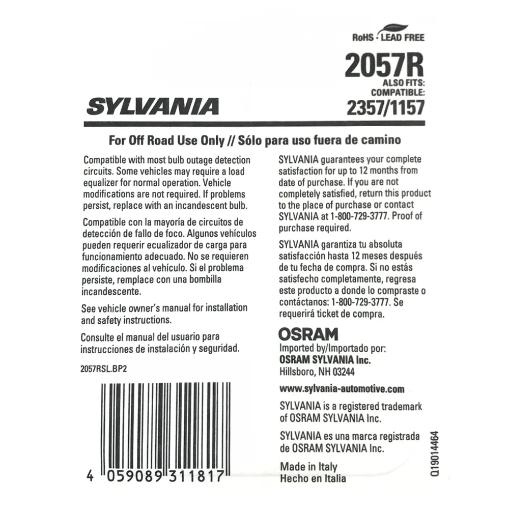 2-PK SYLVANIA 2057R Red LED Automotive Bulb