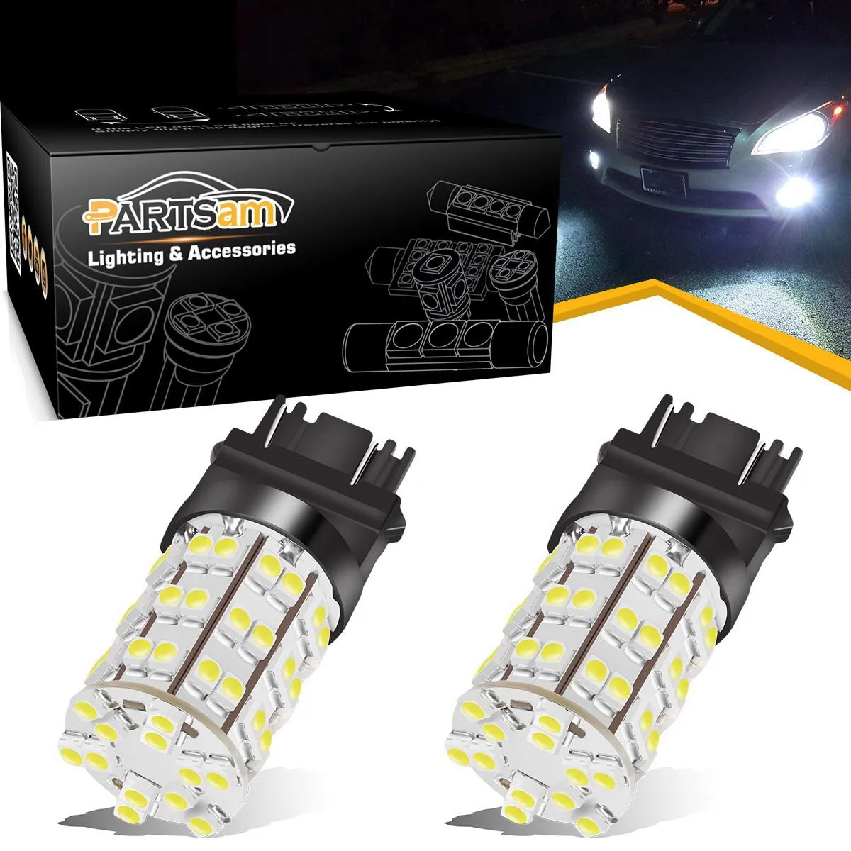 3157 3156 4114 Daytime Running Light Bulbs DRL Driving Light 60LED 3528-SMD 6000K Xenon White Ultra Bright Car Led Bulbs (Pack of 2)