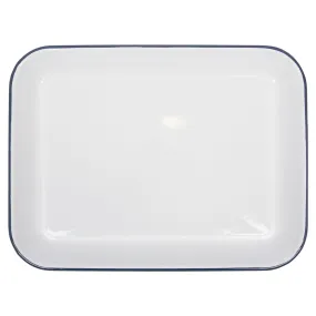 34cm x 26cm White Rectangle Enamel Baking Tray - By Argon Tableware