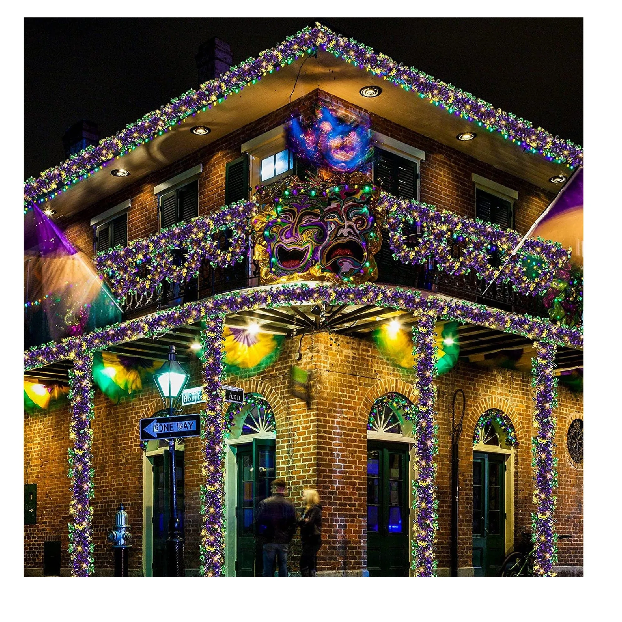 39.4Ft Christmas Mardi Gras Garland with 120 LED Lights Mardi Gras Decorations For Tree Mardi Tinsel Garland