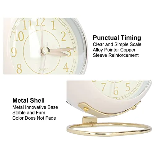 3NH® Desk Clock, Metal Baking Paint Small Clock with Night Light for Home for Bedroom(Beige Gold)