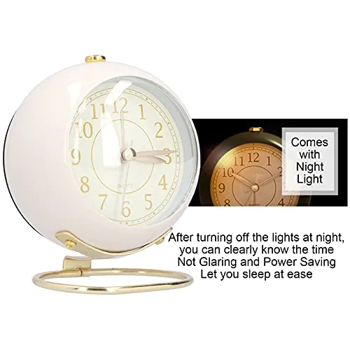 3NH® Desk Clock, Metal Baking Paint Small Clock with Night Light for Home for Bedroom(Beige Gold)