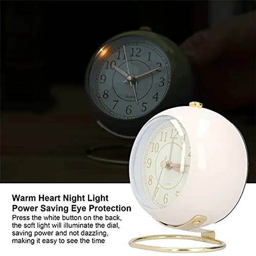 3NH® Desk Clock, Metal Baking Paint Small Clock with Night Light for Home for Bedroom(Beige Gold)