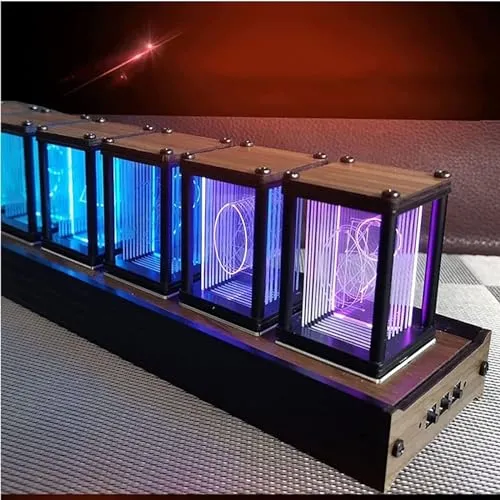 3NH® Nixie Tube Clock Electronic, LED Glow Simulation Retro Modern Wooden 16 Million Colors,Multiple Light Mode Adjustment, 5V USB Powered Home Decoration GIF 4pcsRgb