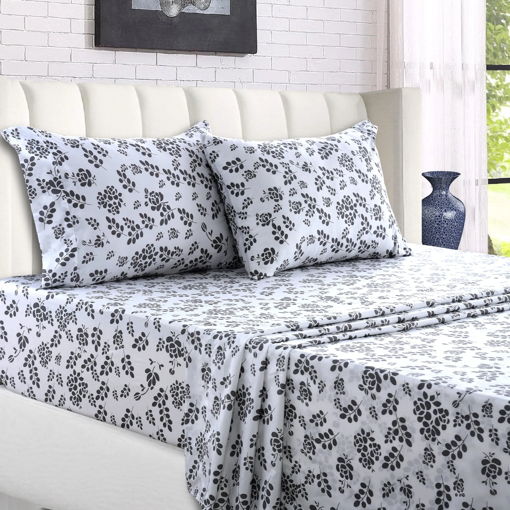 4-Piece Floral Design Bed Sheet Set