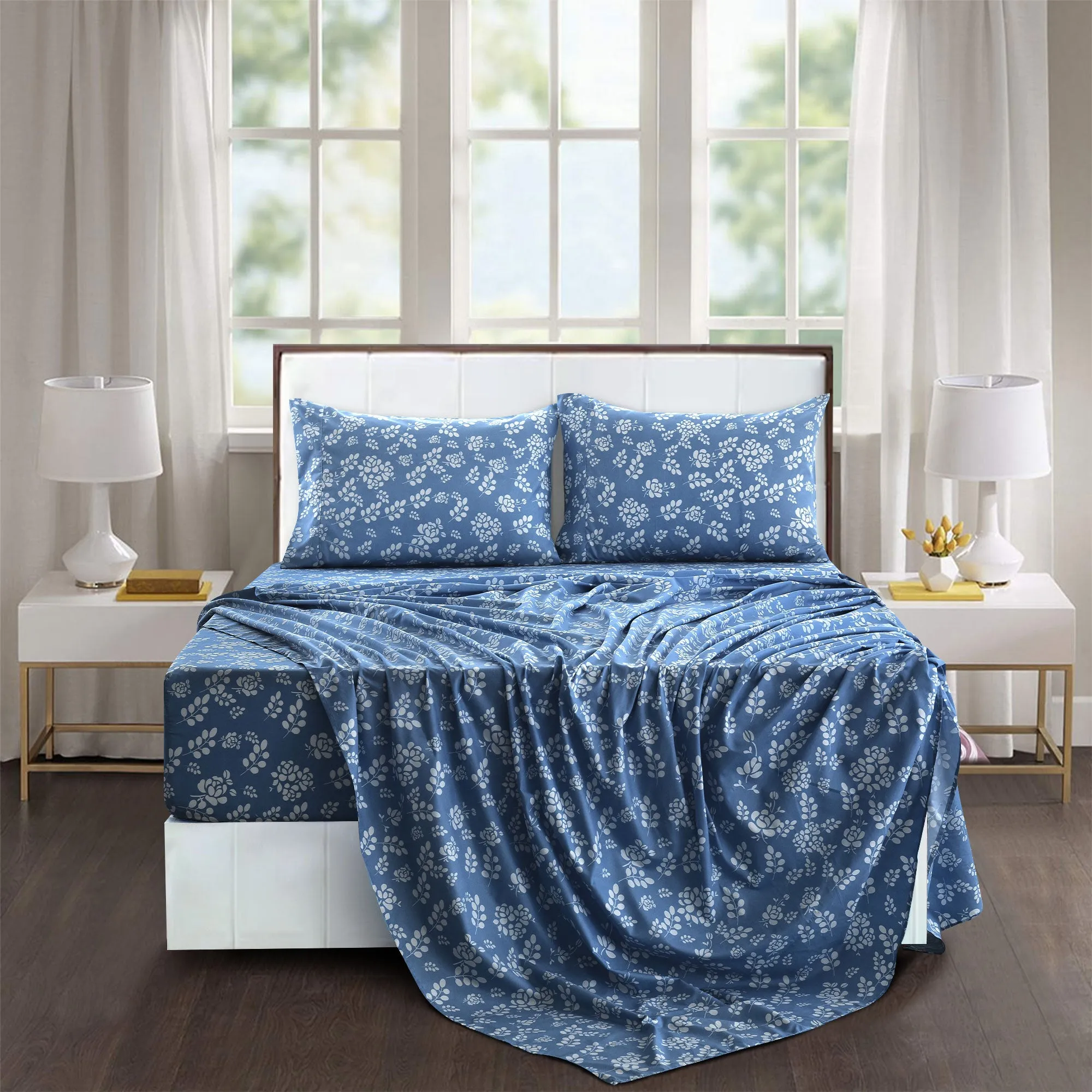 4-Piece Floral Design Bed Sheet Set