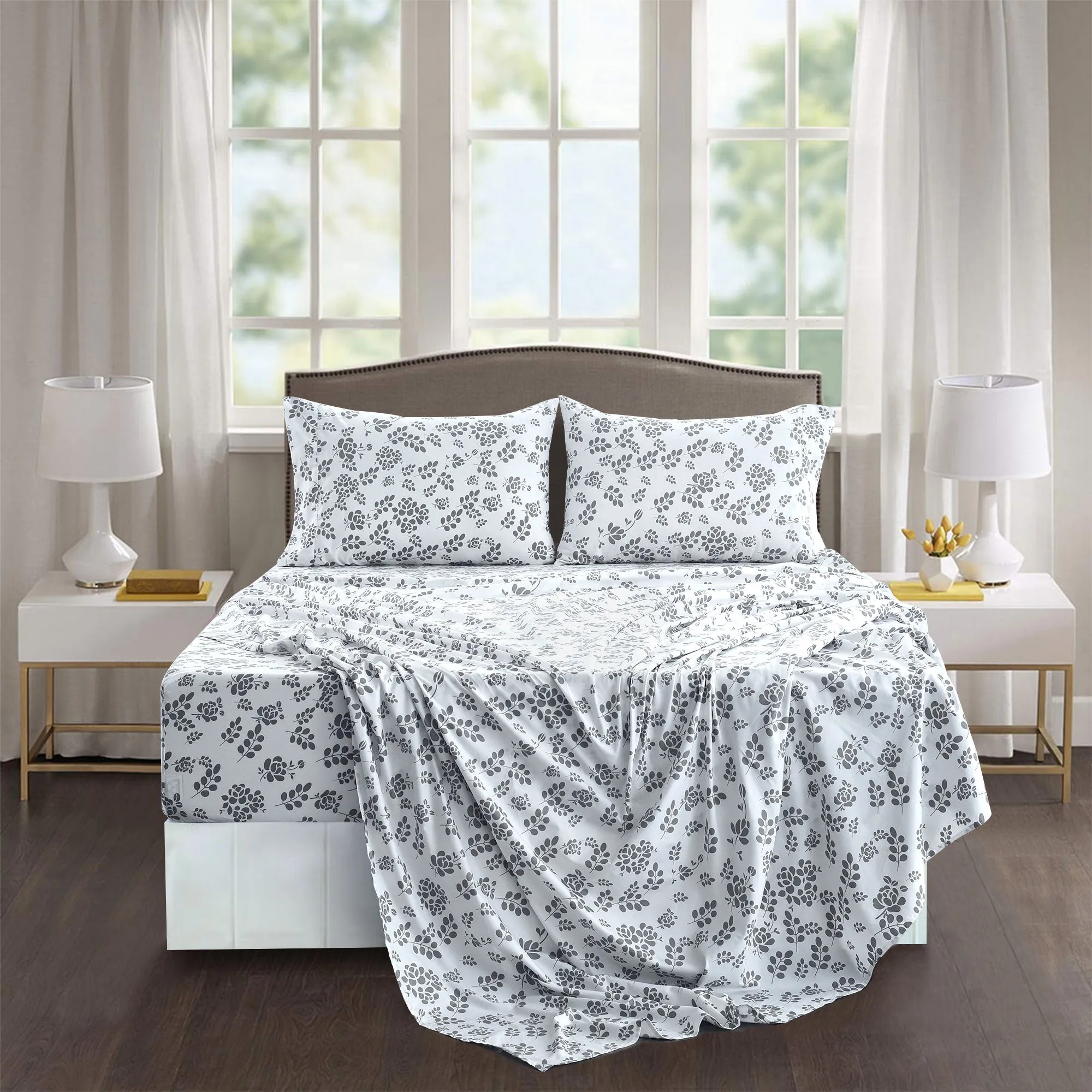 4-Piece Floral Design Bed Sheet Set