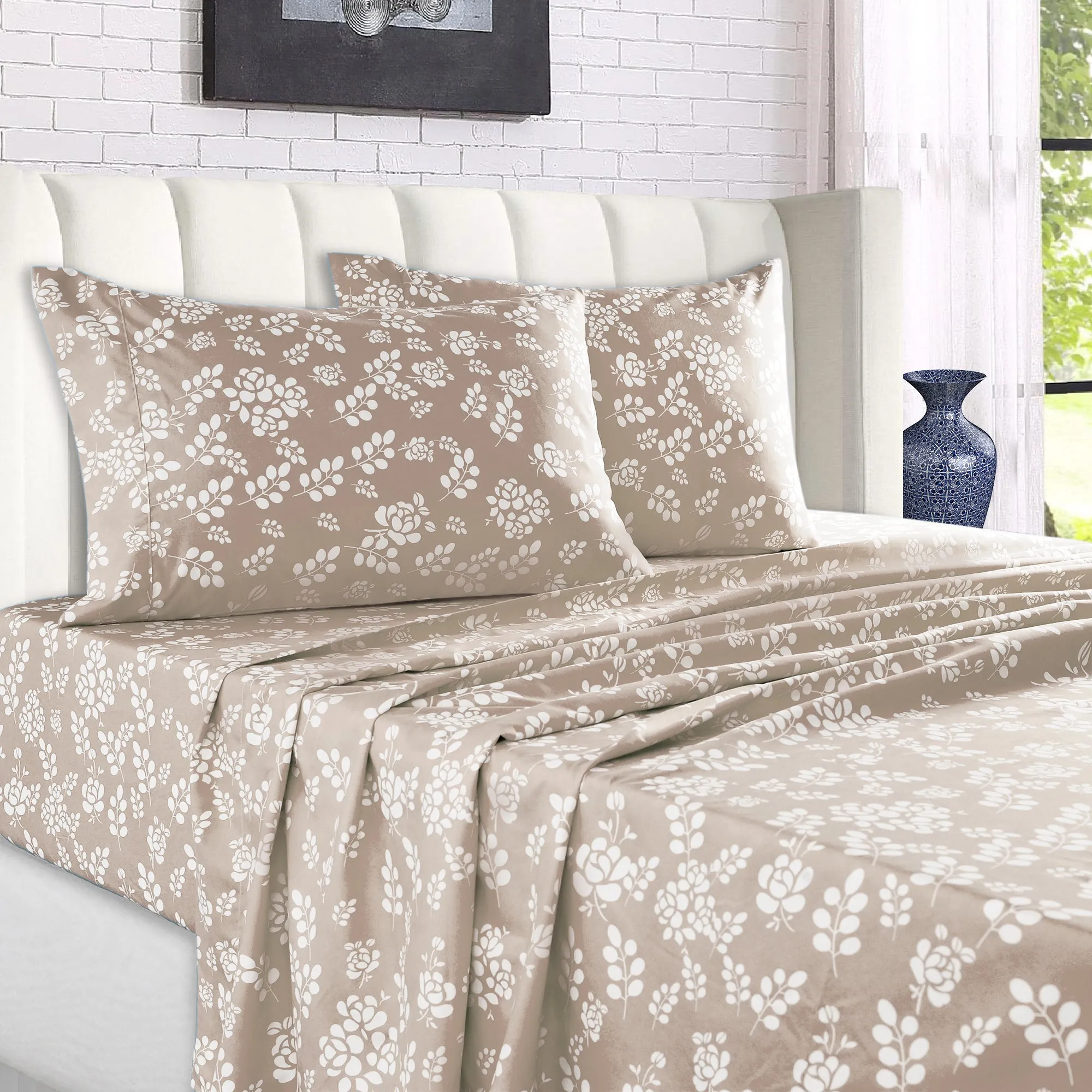 4-Piece Floral Design Bed Sheet Set