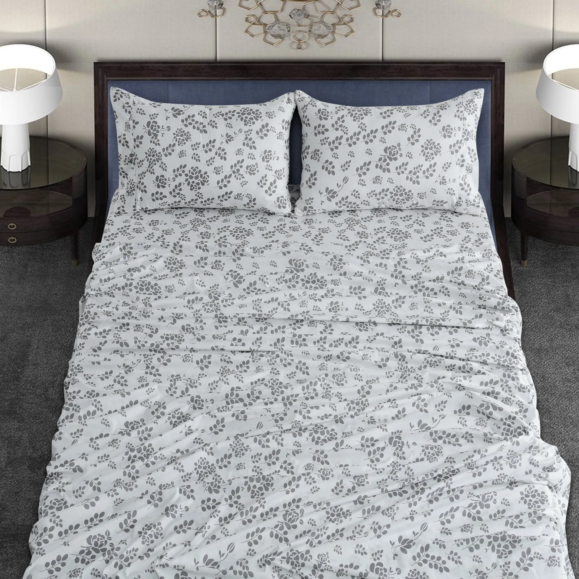 4-Piece Floral Design Bed Sheet Set