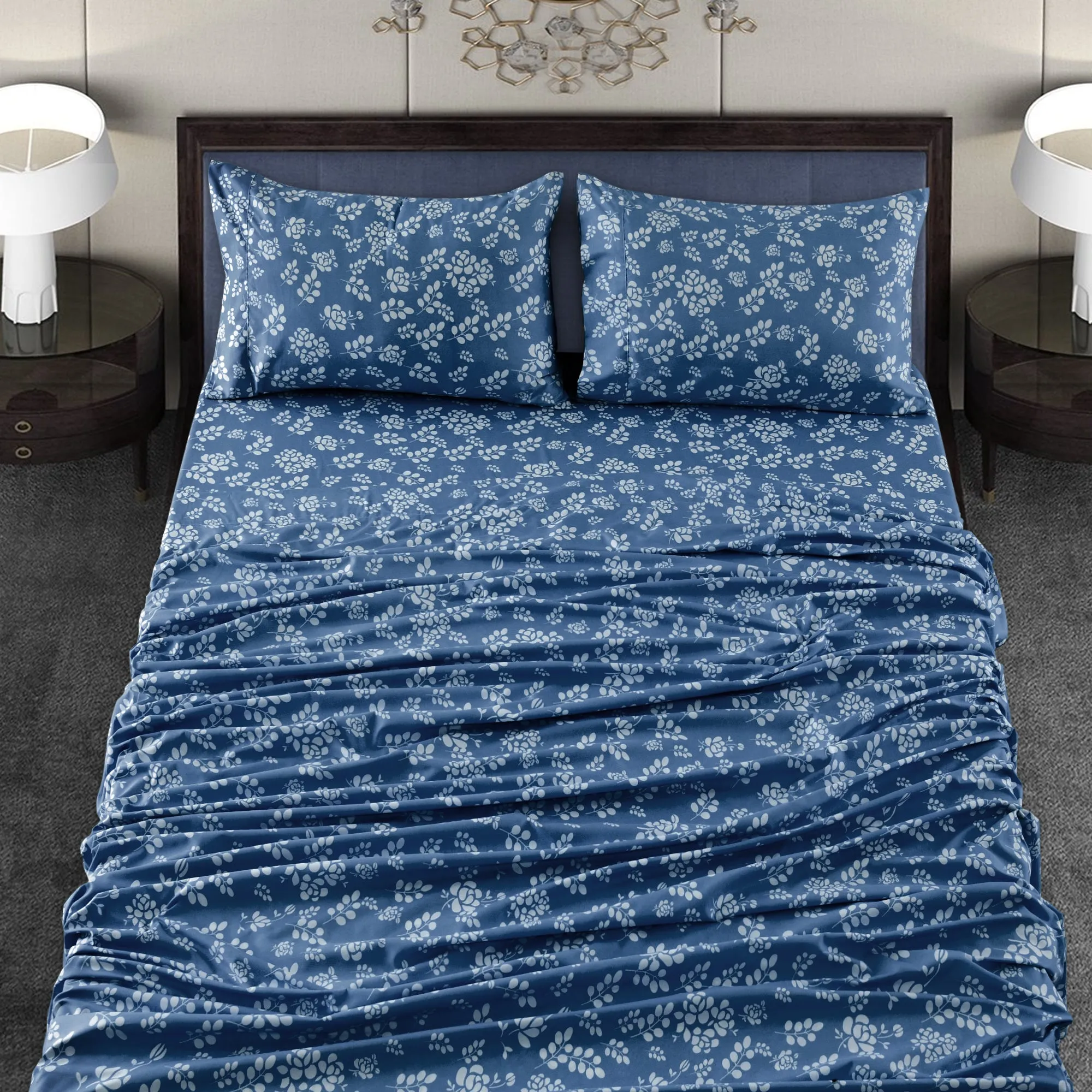 4-Piece Floral Design Bed Sheet Set