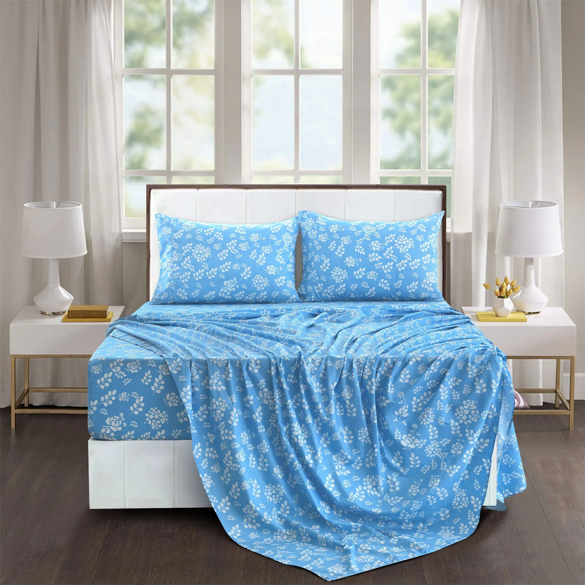 4-Piece Floral Design Bed Sheet Set