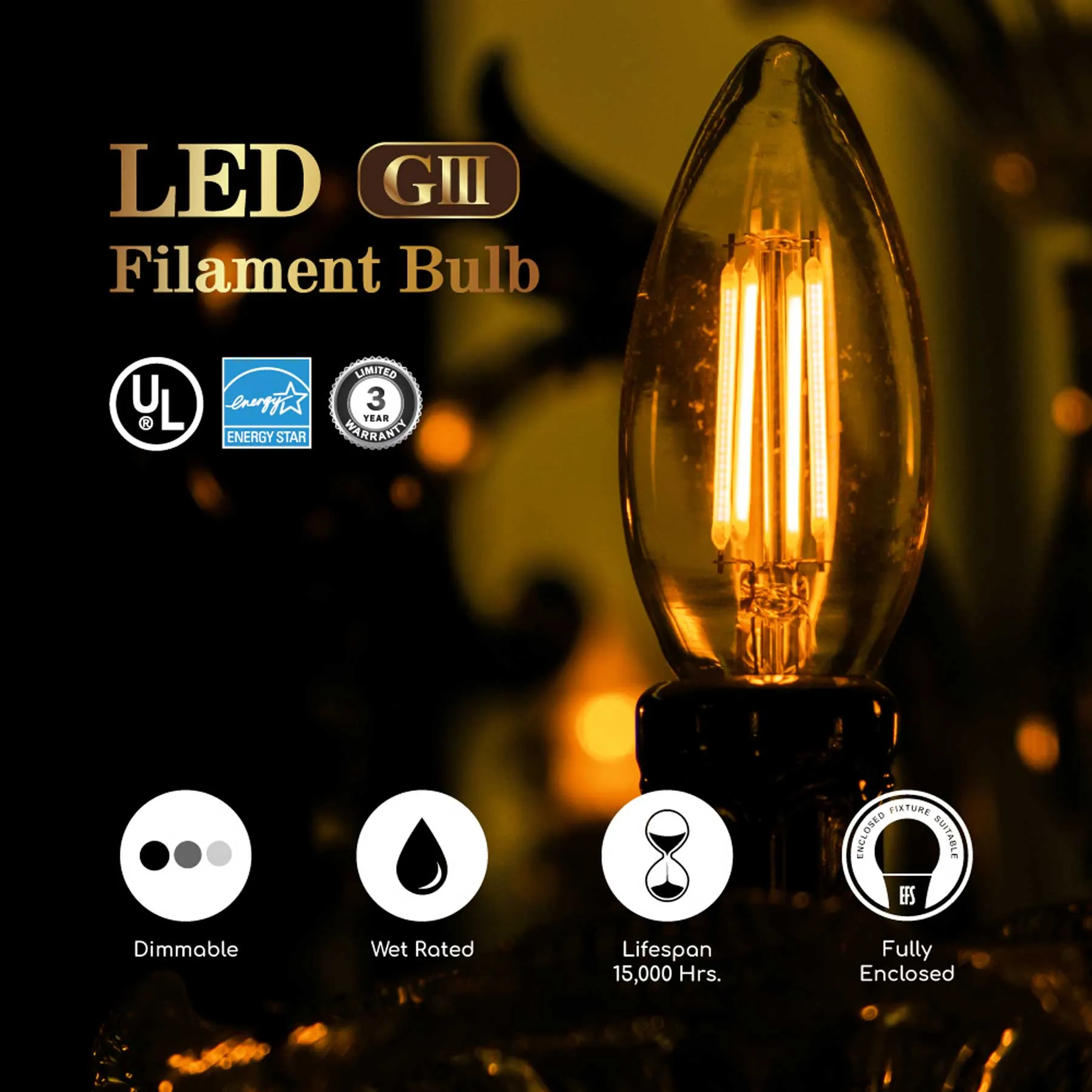 40-Watt Equivalent B10 E12 Blunt Tip Bullet Candelabra LED Filament Light Bulb