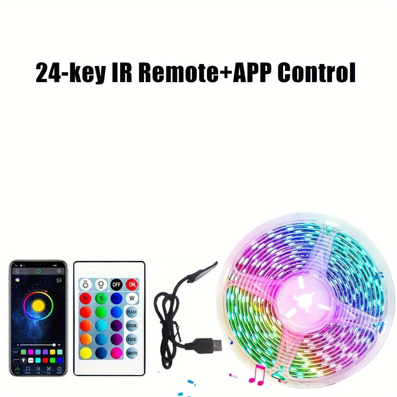 5050 RGB Led Strip Lights-With Music Sync Color Changing, Remote Control