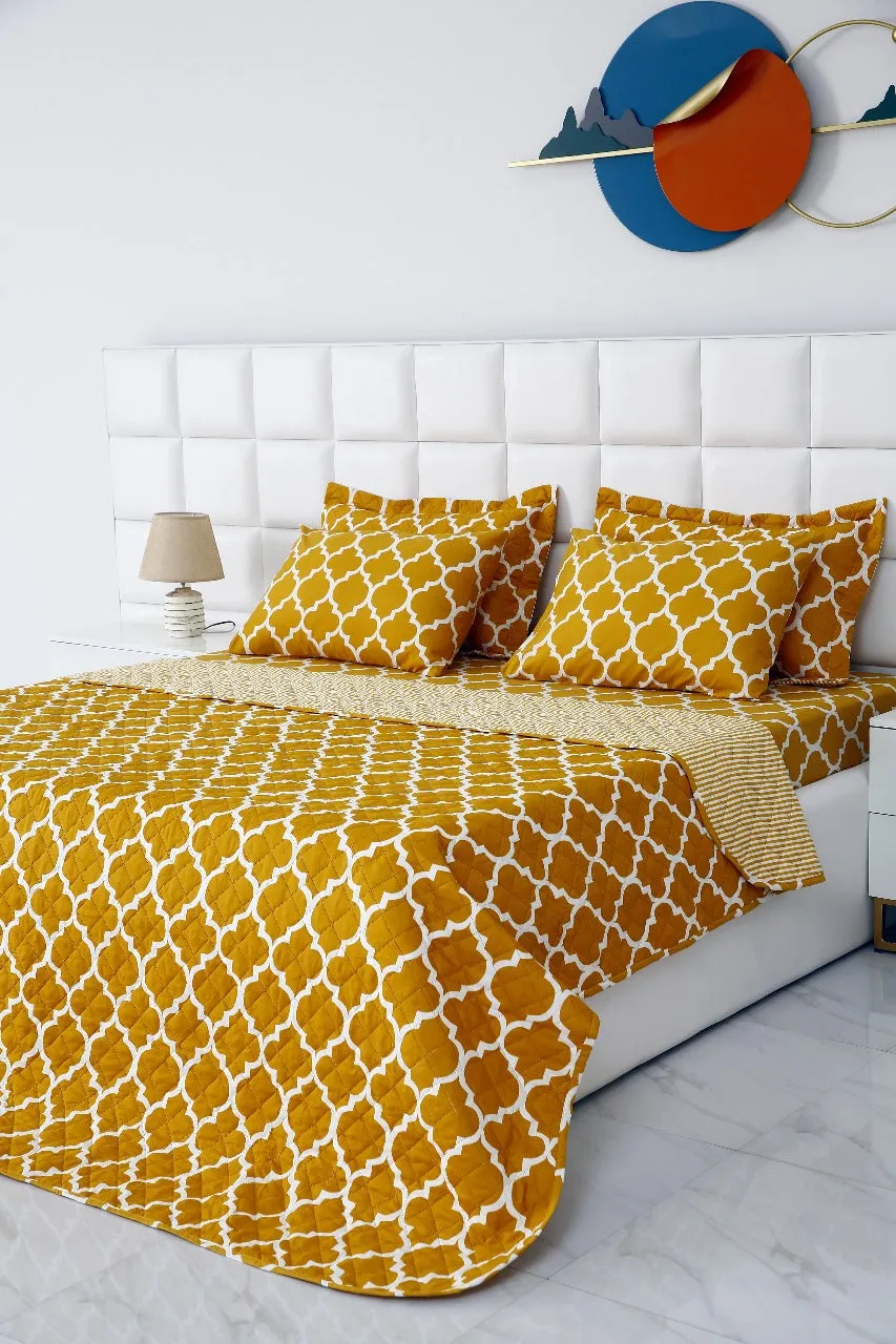 6 PCs Bed Spread Set-Mustard Geometric