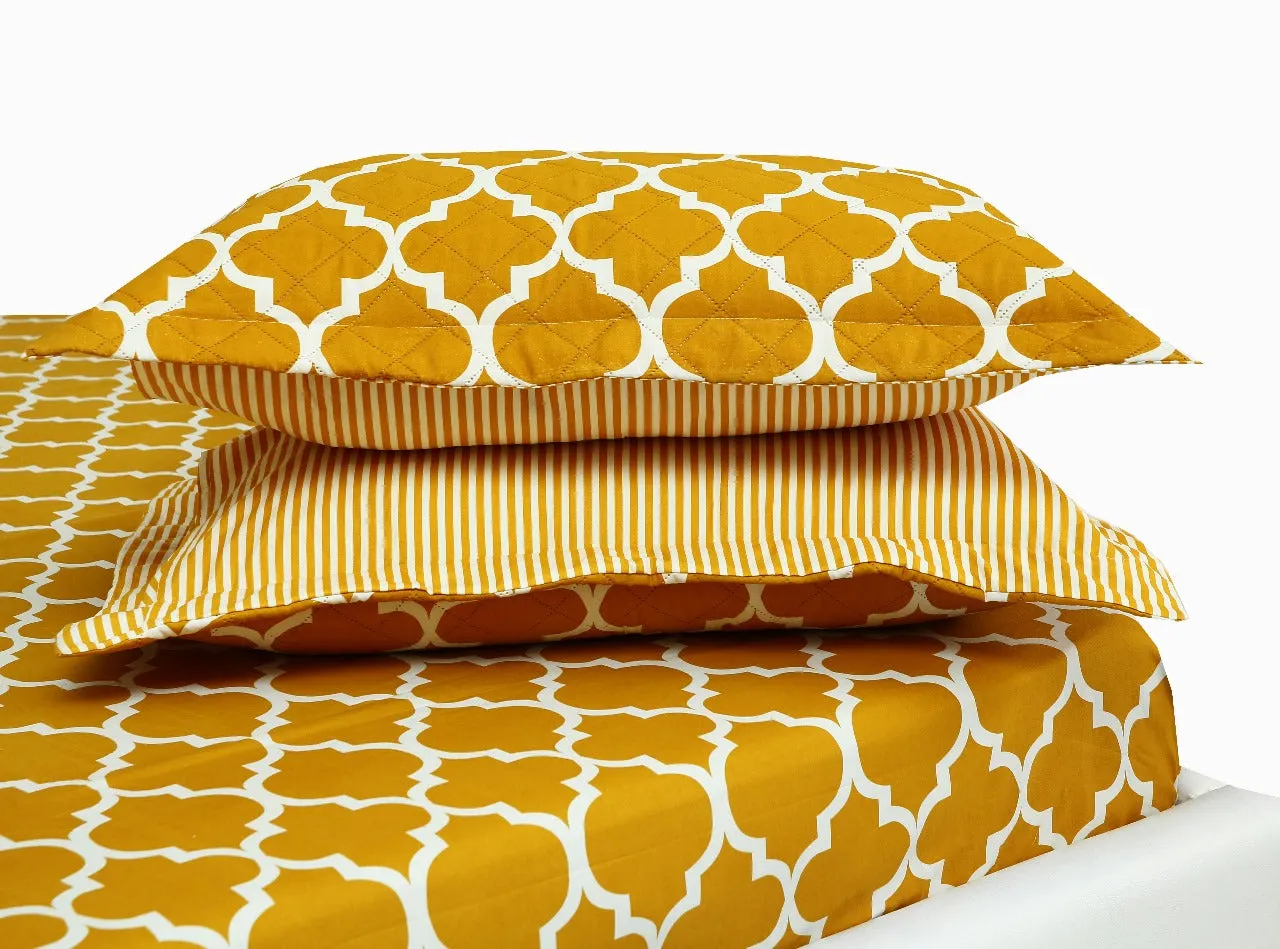 6 PCs Bed Spread Set-Mustard Geometric