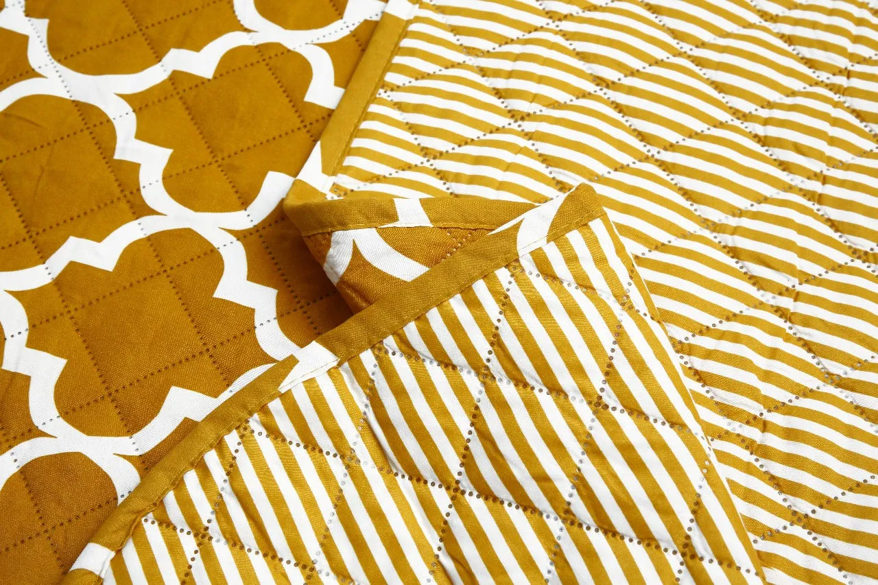 6 PCs Bed Spread Set-Mustard Geometric