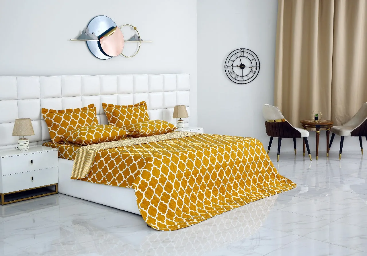 6 PCs Bed Spread Set-Mustard Geometric