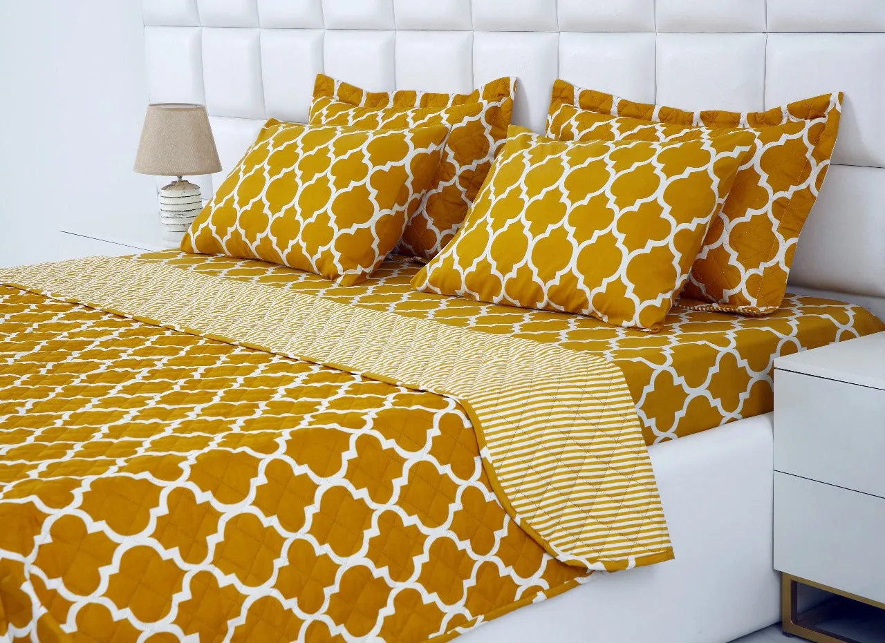 6 PCs Bed Spread Set-Mustard Geometric