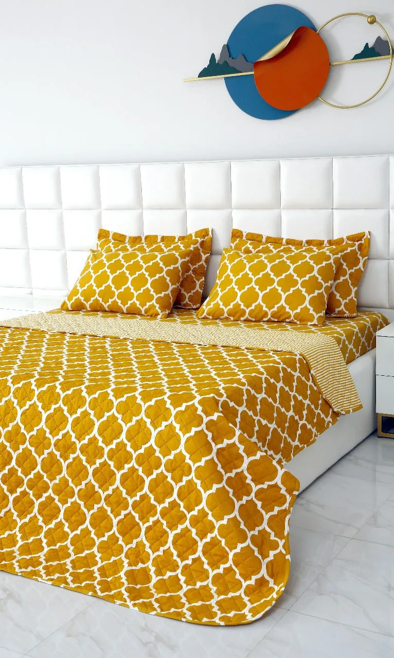 6 PCs Bed Spread Set-Mustard Geometric