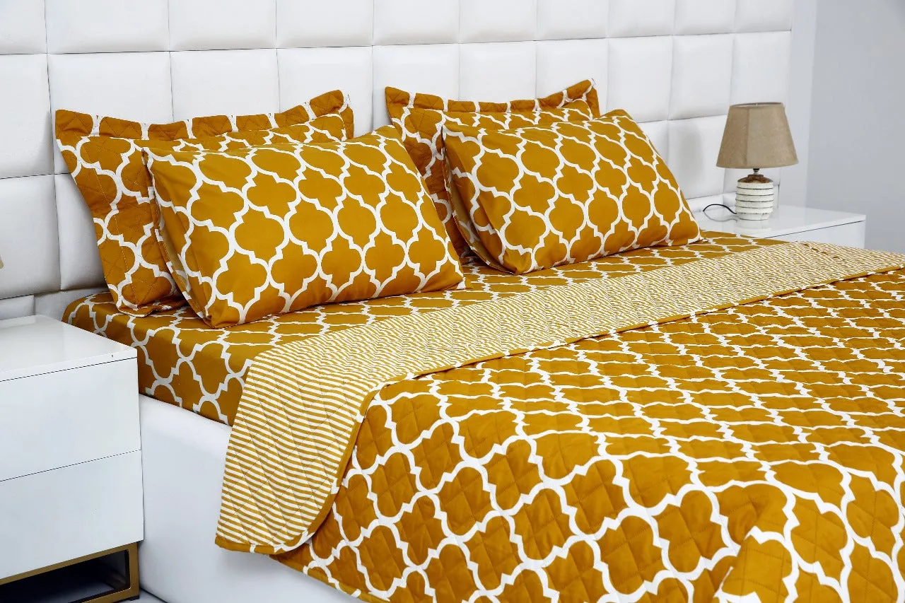 6 PCs Bed Spread Set-Mustard Geometric