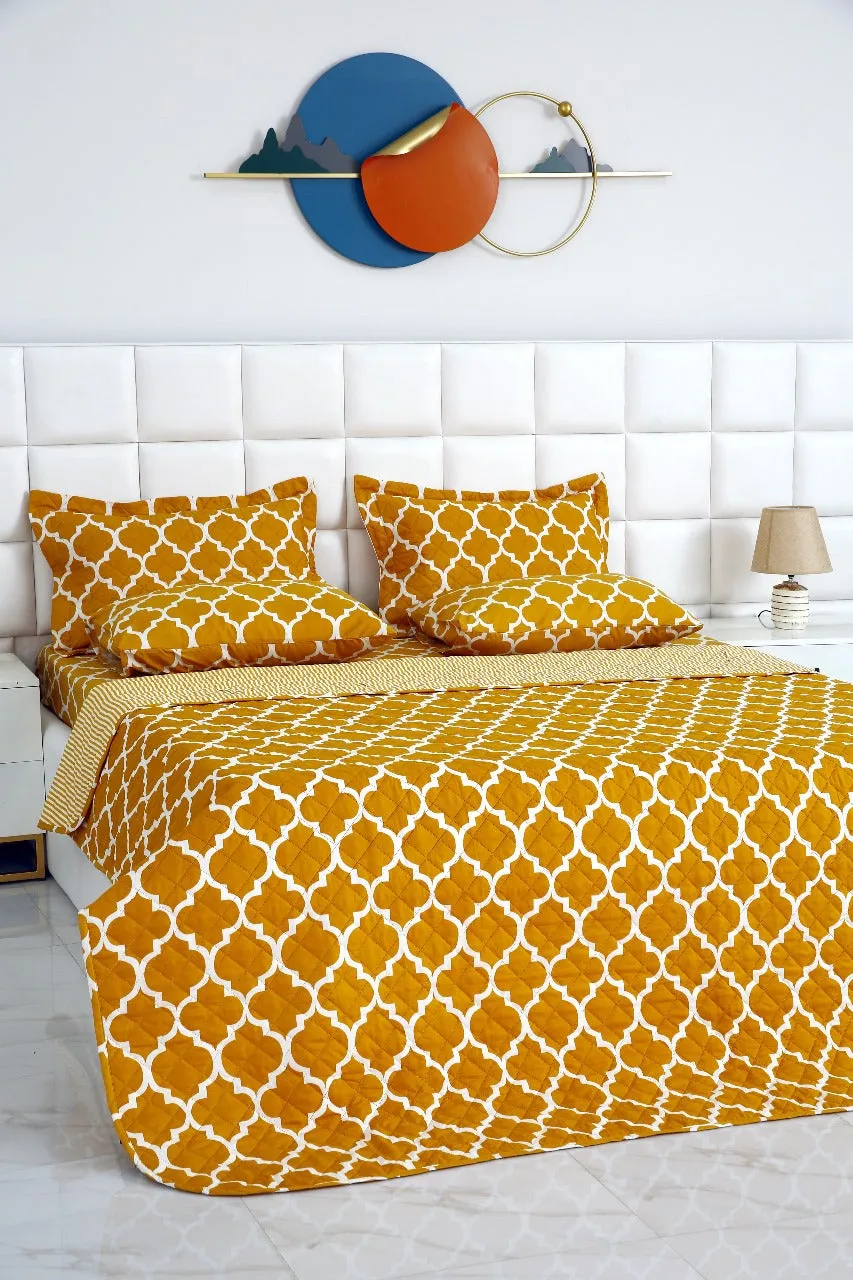 6 PCs Bed Spread Set-Mustard Geometric