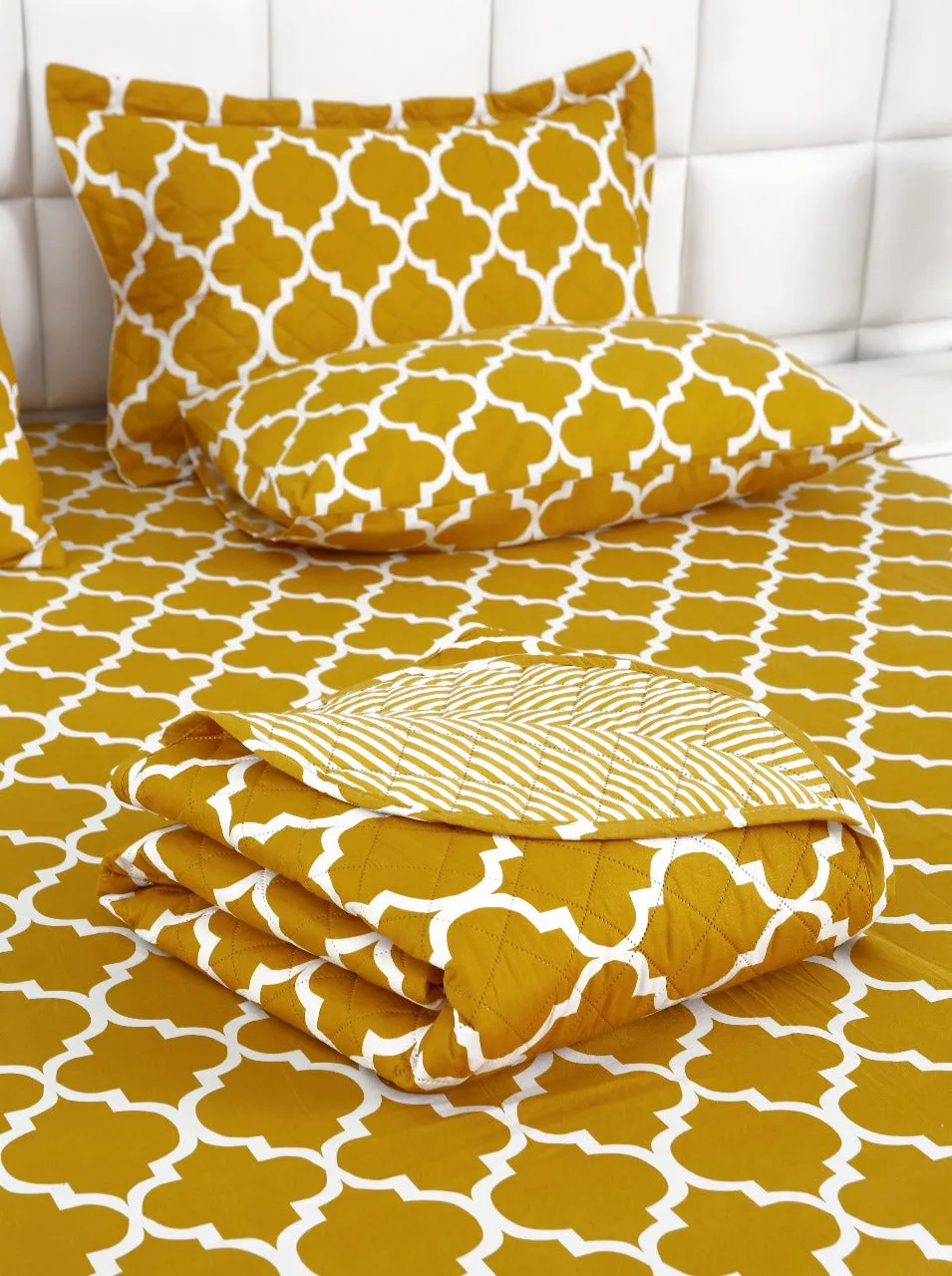 6 PCs Bed Spread Set-Mustard Geometric