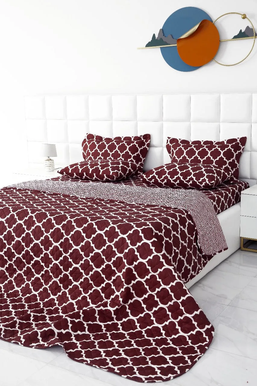 6 PCs Bed Spread Set-Plum Geometric