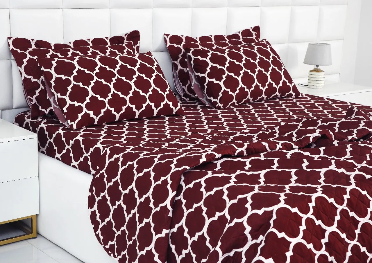 6 PCs Bed Spread Set-Plum Geometric