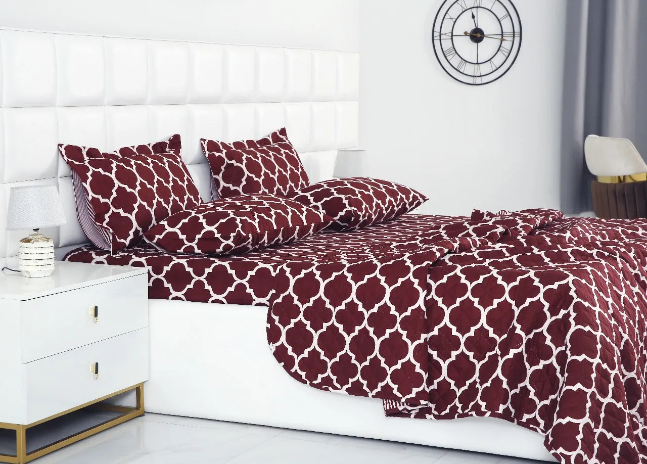 6 PCs Bed Spread Set-Plum Geometric