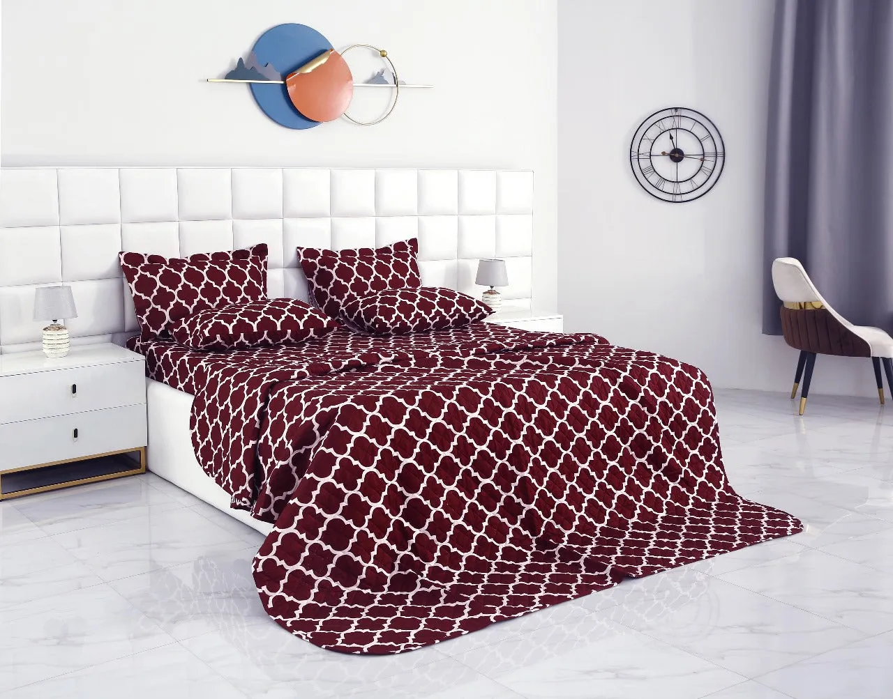 6 PCs Bed Spread Set-Plum Geometric