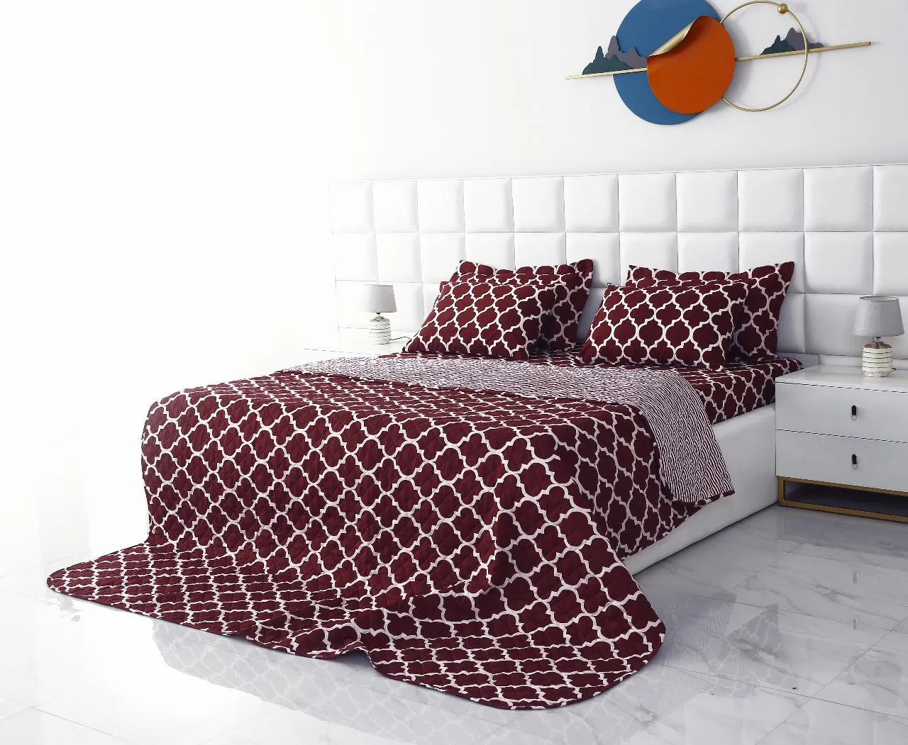 6 PCs Bed Spread Set-Plum Geometric