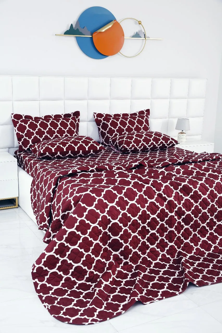 6 PCs Bed Spread Set-Plum Geometric