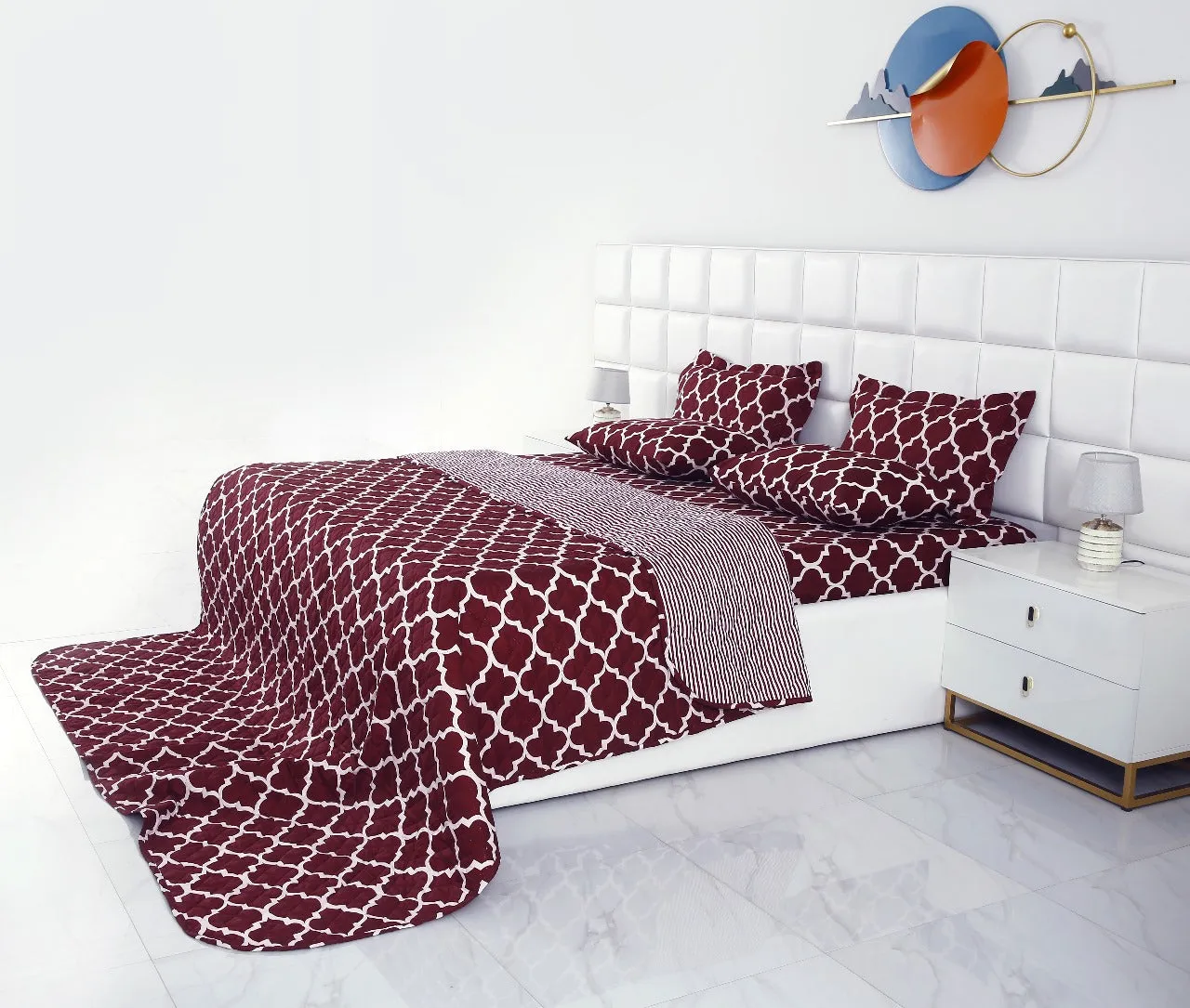 6 PCs Bed Spread Set-Plum Geometric