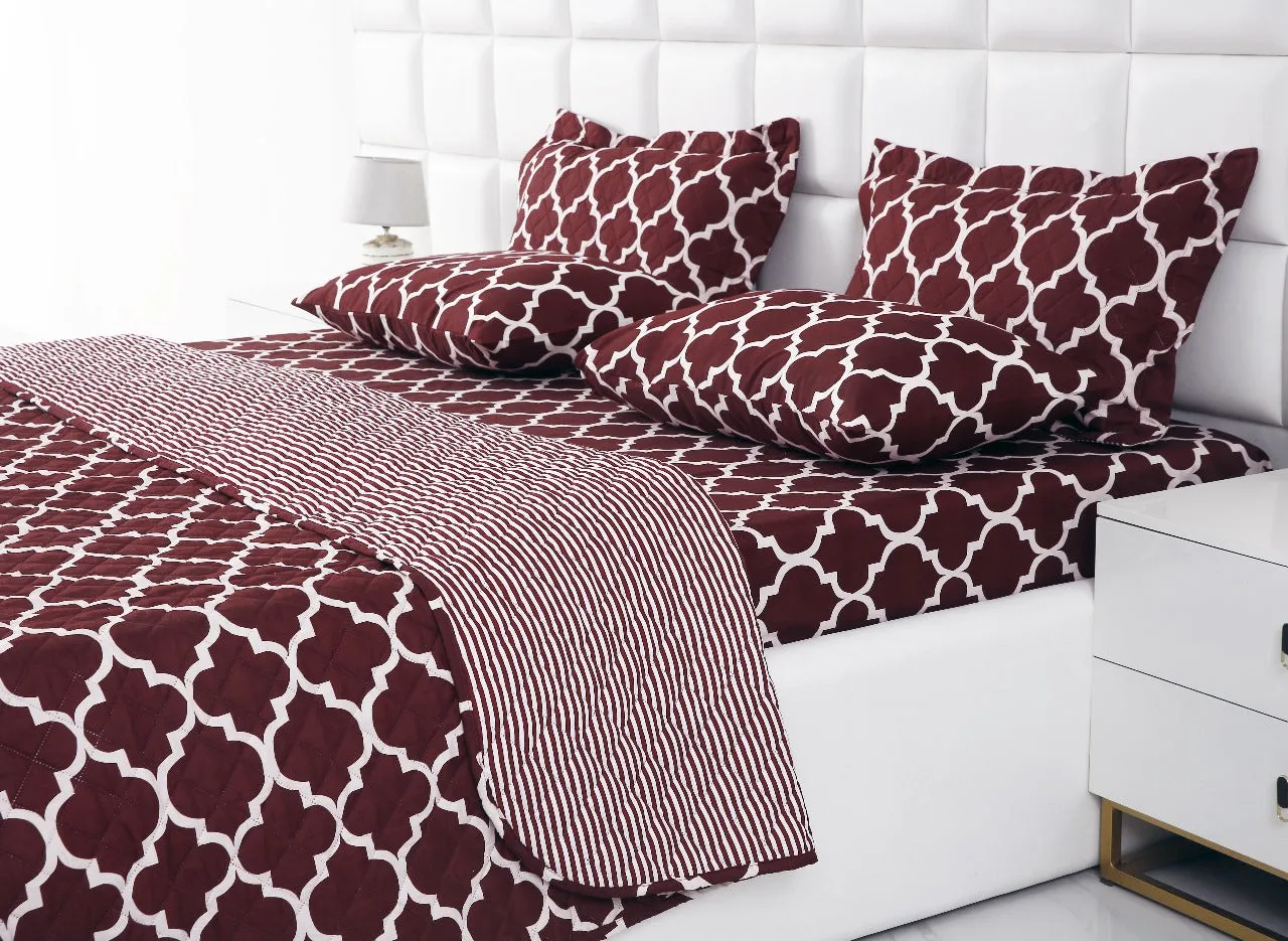 6 PCs Bed Spread Set-Plum Geometric