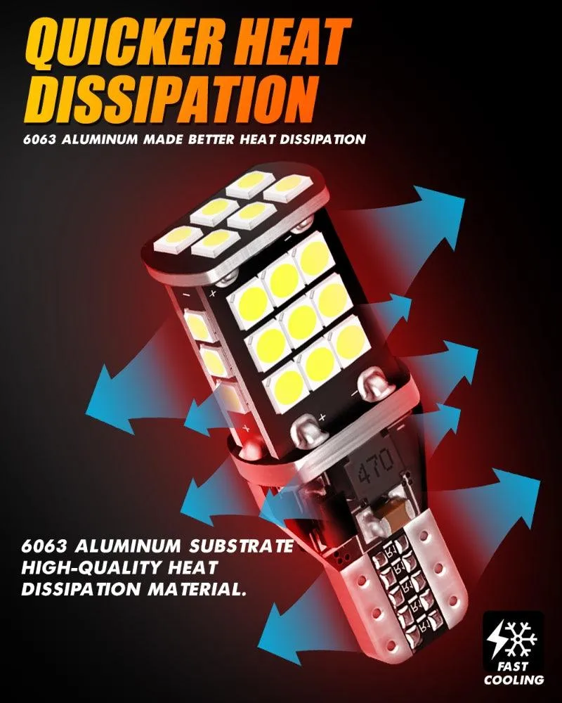 912 921 T15 W16W LED Back-up/Brake/Tail Light Bulbs 10W 300% High Brightness CAN-Bus Error Free 6500K White | 2 Bulbs