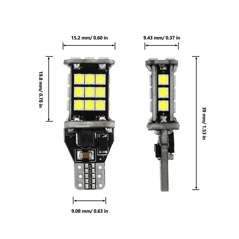 912 921 T15 W16W LED Back-up/Brake/Tail Light Bulbs 10W 300% High Brightness CAN-Bus Error Free 6500K White | 2 Bulbs