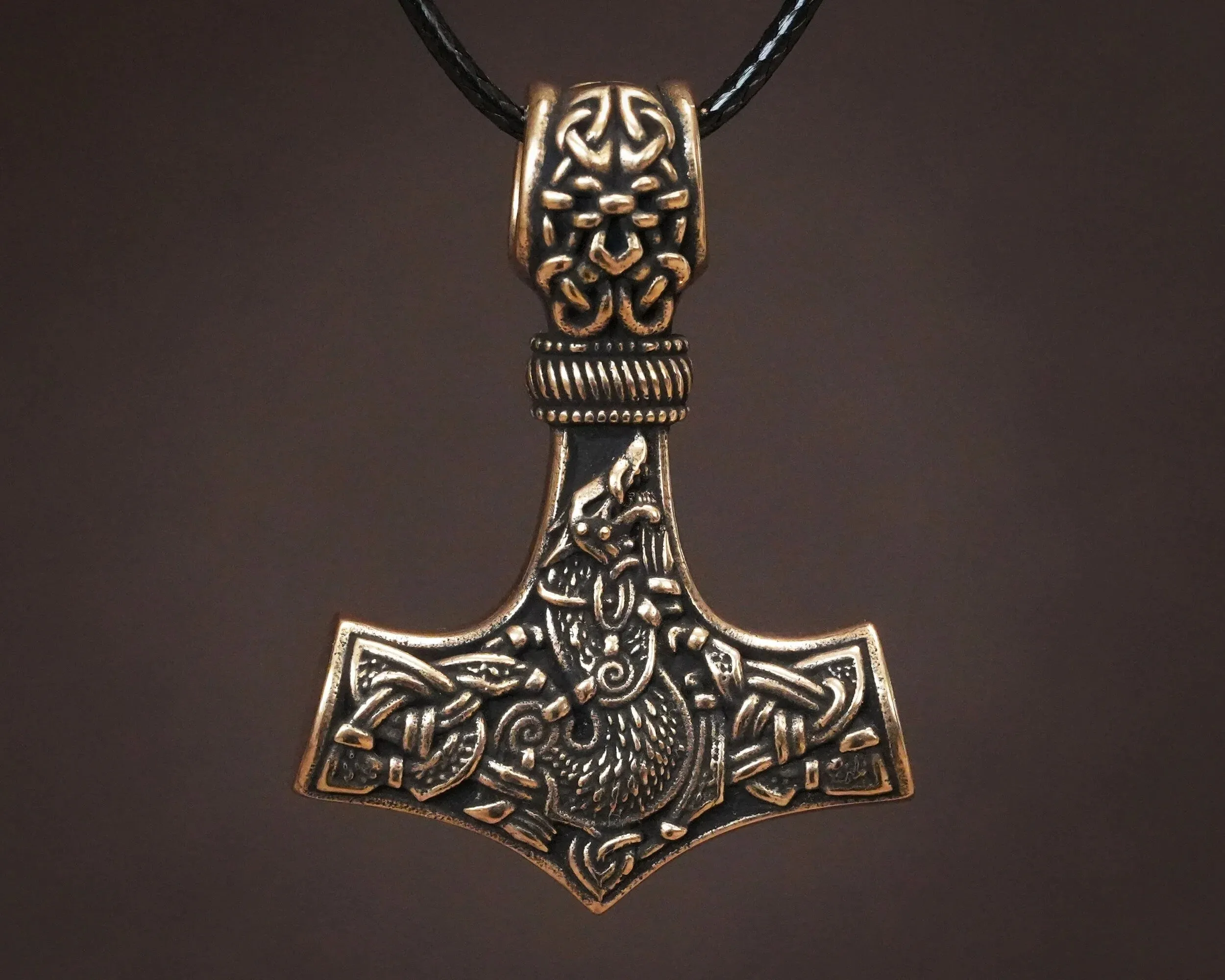 925 Sterling Silver Viking Wolf Fenrir Thor Hammer Thors Mjölnir Mjolnir Necklace Pendant