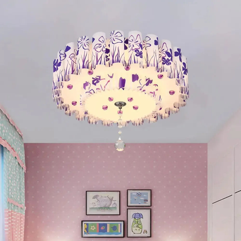 Acrylic Dual-Layered Flushmount Countryside LED Ceiling Lamp for Restaurants with Crystal Ball - Pink/Purple