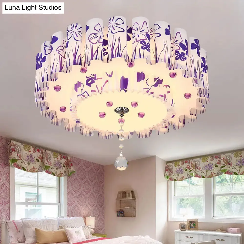 Acrylic Dual-Layered Flushmount Countryside LED Ceiling Lamp for Restaurants with Crystal Ball - Pink/Purple