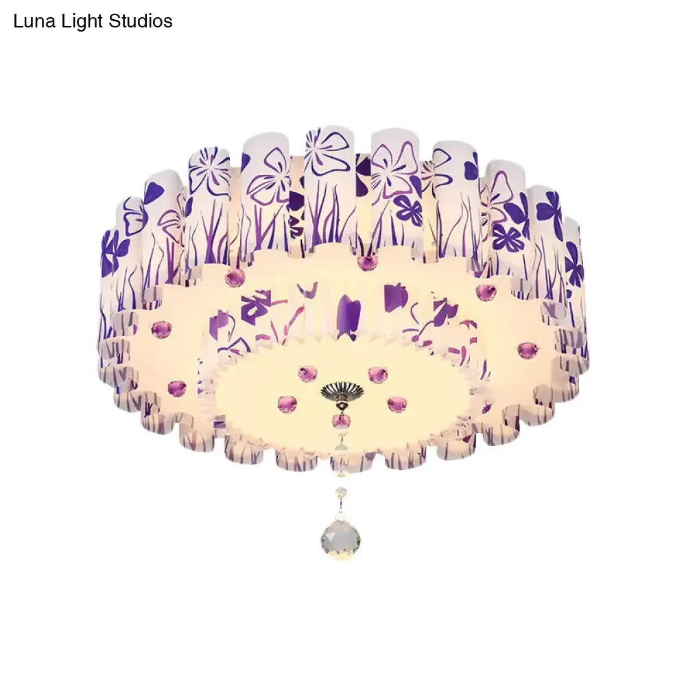 Acrylic Dual-Layered Flushmount Countryside LED Ceiling Lamp for Restaurants with Crystal Ball - Pink/Purple